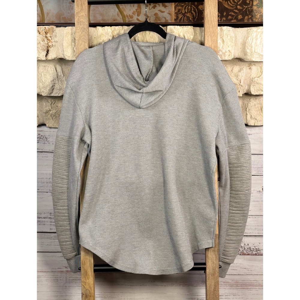 Amongst Others‎ Mens XL Waffle Knit Moto Sleeve Hoodie Grey Curved Hem - Picture 2 of 6